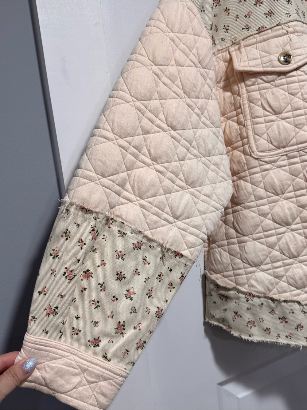 New In Quilted Floral-Trim Puffer Jacket in Blush - Picture 5 of 14